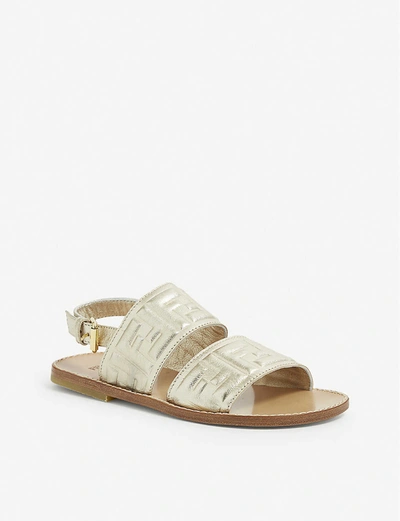Shop Fendi Ff Embossed Leather Sandals 7-9 Years