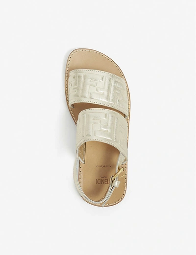 Shop Fendi Ff Embossed Leather Sandals 7-9 Years