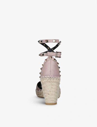 Valentino Rockstud-strap Leather Espadrille Wedges In Cream