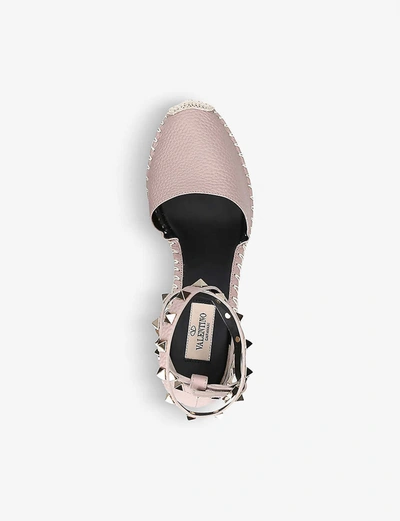 Valentino Rockstud-strap Leather Espadrille Wedges In Cream