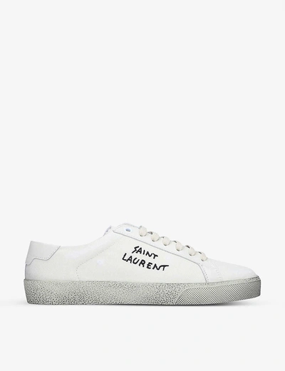 Shop Saint Laurent Women's Blk/white Court Classic Distressed Canvas And Leather Trainers
