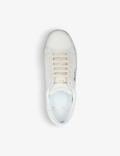 Shop Saint Laurent Women's Blk/white Court Classic Distressed Canvas And Leather Trainers