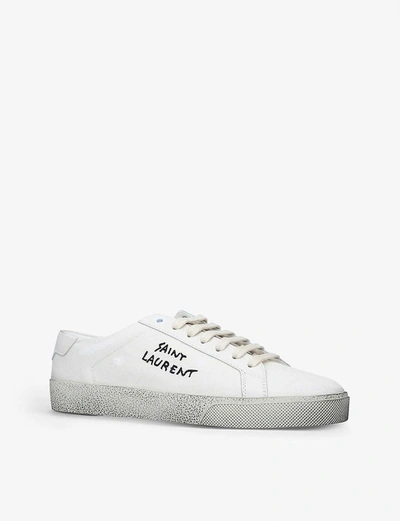 Shop Saint Laurent Women's Blk/white Court Classic Distressed Canvas And Leather Trainers