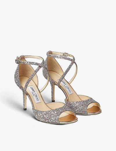 Shop Jimmy Choo Emsy 85 Peep-toe Glitter Heeled Sandals