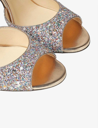 Shop Jimmy Choo Emsy 85 Peep-toe Glitter Heeled Sandals