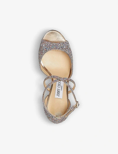 Shop Jimmy Choo Emsy 85 Peep-toe Glitter Heeled Sandals