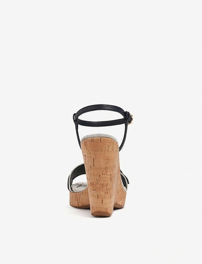Shop Lk Bennett Sky Leather, Canvas And Cork Wedge Sandals In Blu-navy
