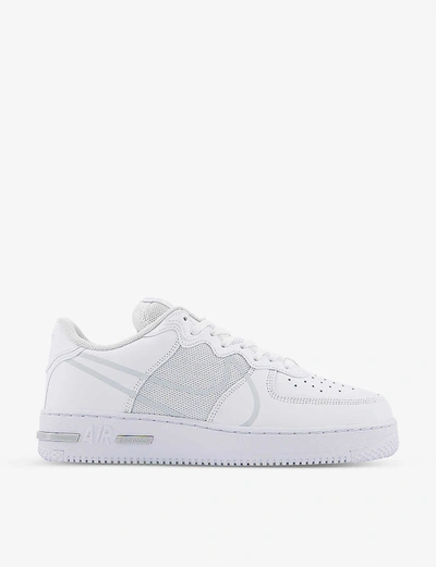 Shop Nike Air Force 1 React Leather And Mesh Trainers In White+pure+platinum