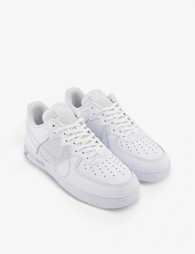 Shop Nike Air Force 1 React Leather And Mesh Trainers In White+pure+platinum