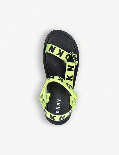 Shop Dkny Ayli Logo-printed Woven Platform Sandals In Green