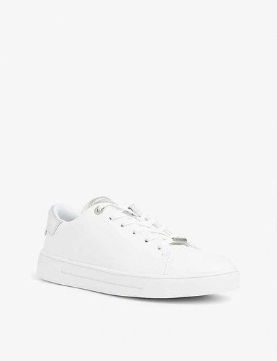 Shop Ted Baker Womens White Zenis Metallic Leather Trainers 8