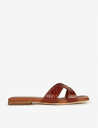 Shop Whistles Tabitha Croc-embossed Leather Sliders In Tan