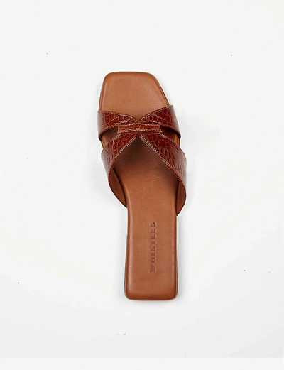 Shop Whistles Tabitha Croc-embossed Leather Sliders In Tan