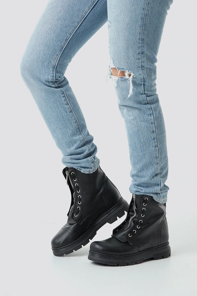 Shop Na-kd Zipper Detail Combat Boots Black