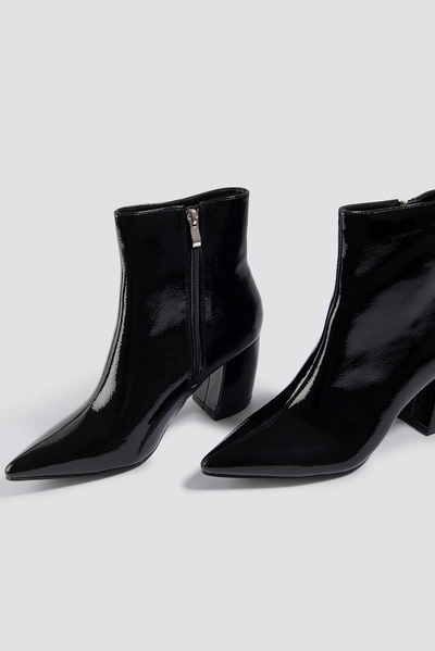 Shop Na-kd Structured Patent Mid Heel Boots Black
