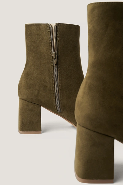 Shop Na-kd Faux Suede Slim Toe Boots - Green In Moss