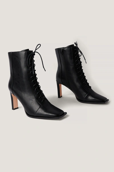 Shop Na-kd Squared Toe Lace Up Boots - Black