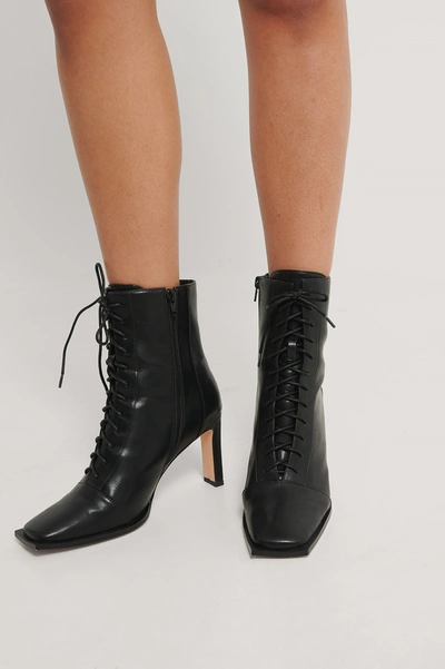 Shop Na-kd Squared Toe Lace Up Boots - Black