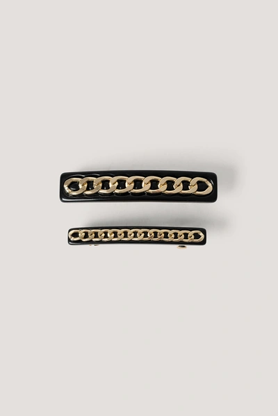 Shop Na-kd Double Pack Chain Detailed Hairclips - Black In Gold/black