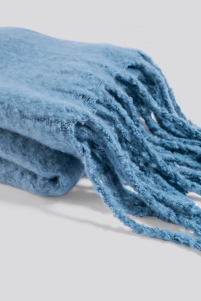 Shop Na-kd Soft Braided Tassel Scarf - Blue In Dusty Blue