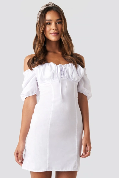 Shop Na-kd Tie Front Off Shoulder Mini Dress White