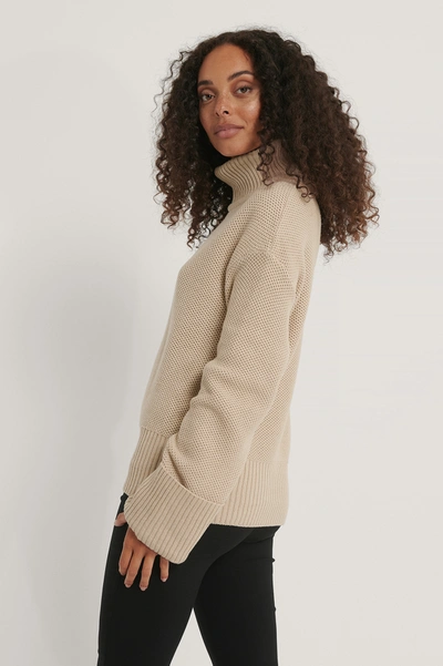 Shop Na-kd Folded High Neck Knitted Sweater - Beige In Light Beige