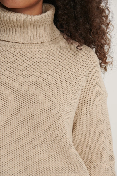 Shop Na-kd Folded High Neck Knitted Sweater - Beige In Light Beige