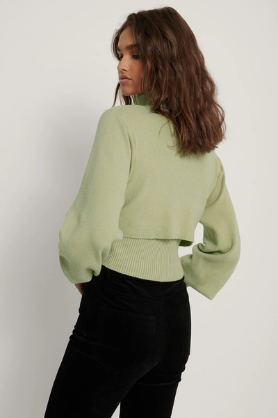 Shop Danaë X Na-kd Cropped Rib Knitted Top Green In Pistachio