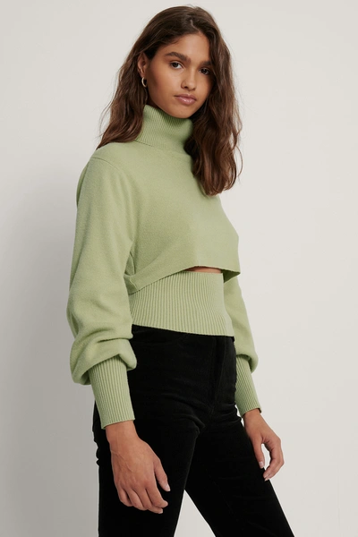 Shop Danaë X Na-kd Cropped Rib Knitted Top Green In Pistachio