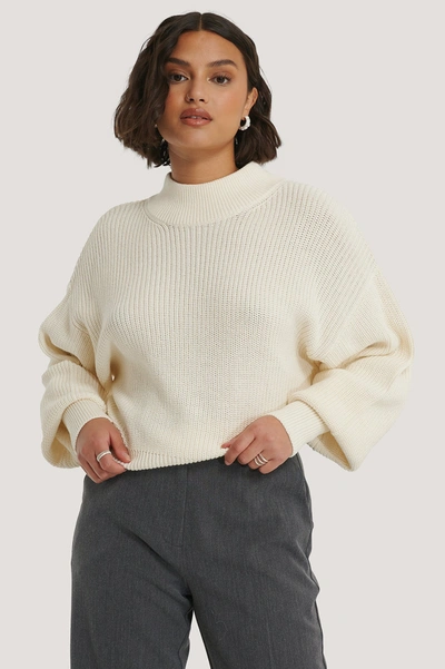 Shop Na-kd Reborn Volume Sleeve High Neck Knitted Sweater Offwhite