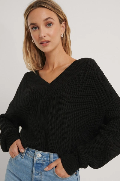 Shop Na-kd Reborn V-neck Rib Knitted Sweater - Black