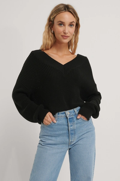 Shop Na-kd Reborn V-neck Rib Knitted Sweater - Black