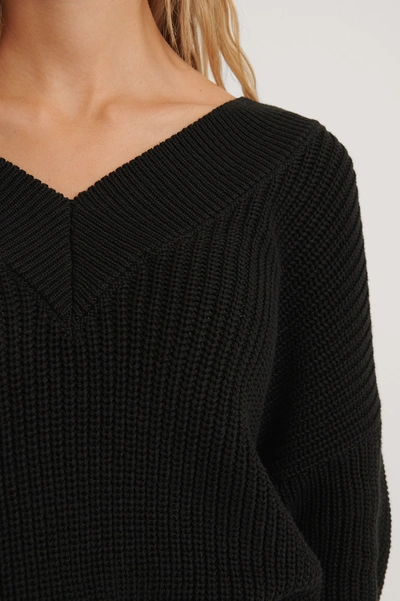 Shop Na-kd Reborn V-neck Rib Knitted Sweater - Black