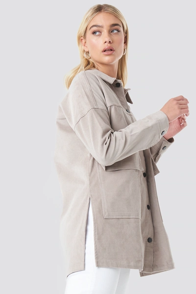 Shop Na-kd Corduroy Overshirt Jacket Beige In Gray