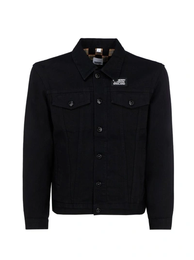 Shop Burberry Logo Denim Jacket In Black