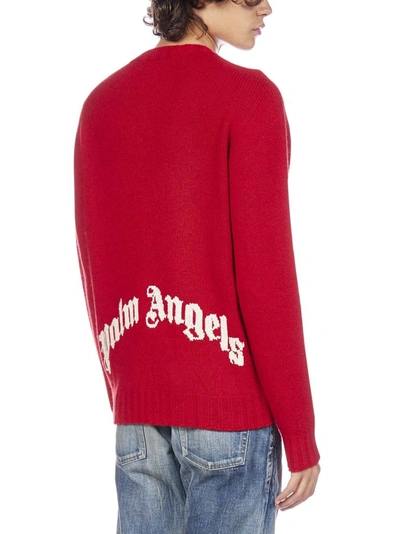 Shop Palm Angels Logo Knitted Sweater In Red