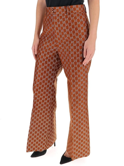 Shop Gucci Gg Lamé Wide Pants In Brown