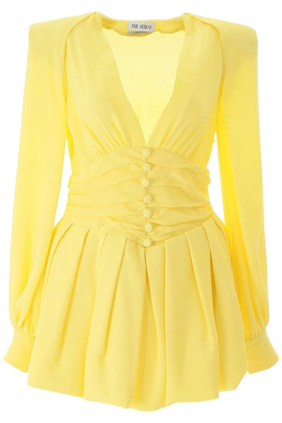 Shop Attico The  Pleated Mini Dress In Yellow