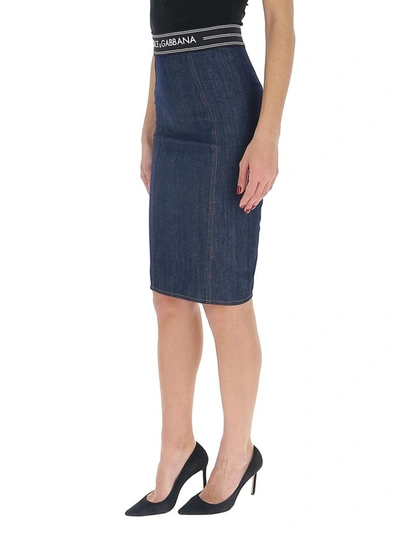 Shop Dolce & Gabbana Logo Band Pencil Skirt In Blue