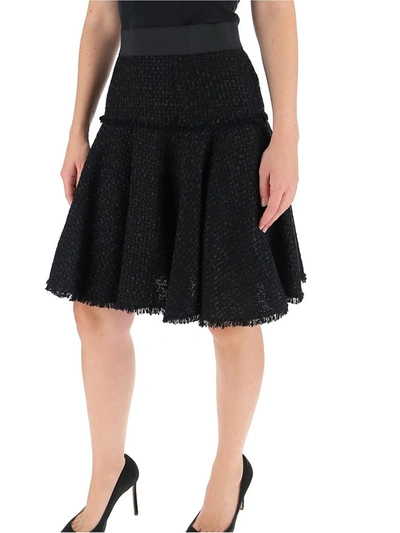 Shop Dolce & Gabbana Frayed Hem Flared Skirt In Black