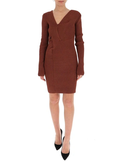 Shop Bottega Veneta Cut Out Knitted Dress In Red