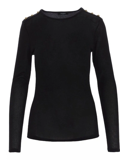 Shop Balmain Buttoned Jersey Sweater In Black