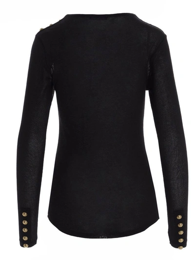 Shop Balmain Buttoned Jersey Sweater In Black