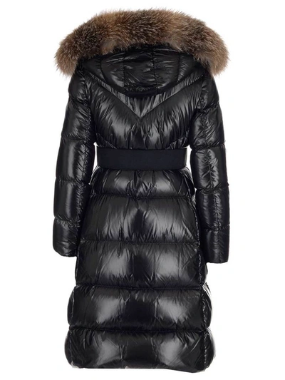 Shop Moncler Fur Trim Hooded Coat In Black