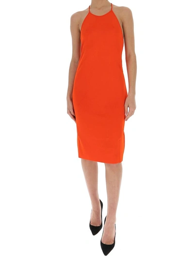 Shop Bottega Veneta Open Back Halter Dress In Orange