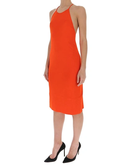 Shop Bottega Veneta Open Back Halter Dress In Orange