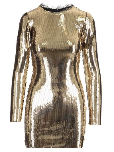 Shop Red Valentino Sequin Embellished Mini Dress In Gold