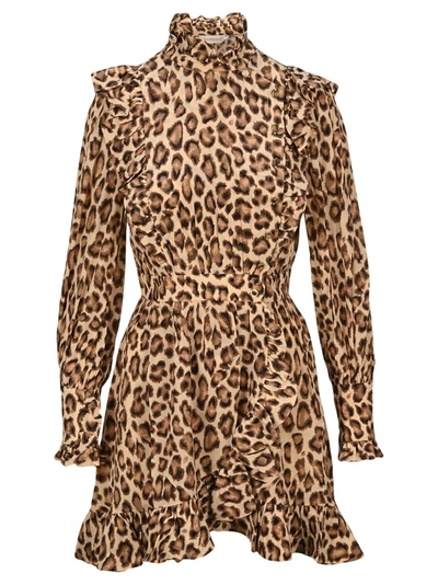 Shop Zimmermann Lucky Frilled Leopard Print Mini Dress In Multi