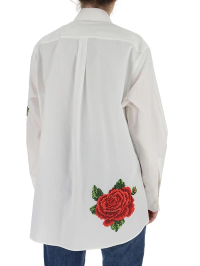 Shop Dolce & Gabbana Rose Embroidered Shirt In White