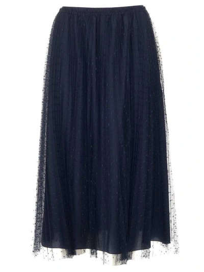 Shop Red Valentino Pleated Tulle Skirt In Blue